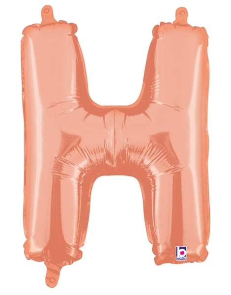 14in Betallic Air-Filled Rose Gold Letter H Balloon - Joker Party Supply