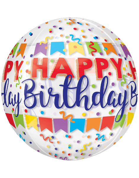 16in Anagram Happy Birthday Banner Bash Orbz Balloon - Joker Party Supply