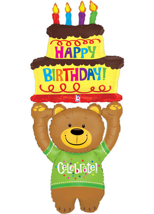 60in Betallic Happy Birthday Cake Bear Balloon