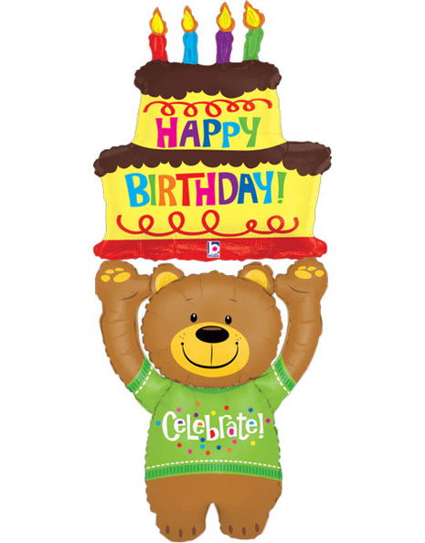 60in Betallic Happy Birthday Cake Bear Balloon