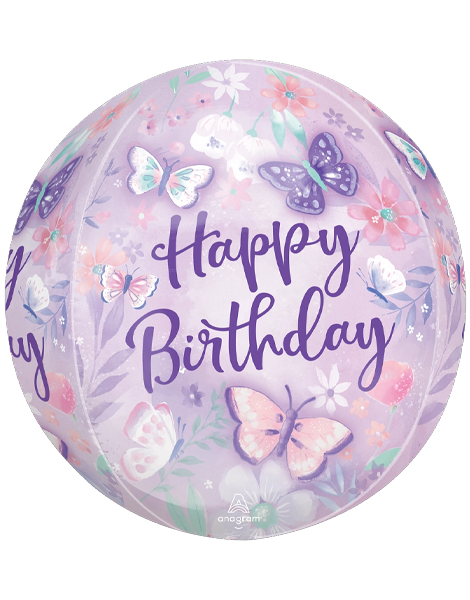 16in Anagram Flutters Butterfly Happy Birthday Orbz Balloon - Joker Party Supply