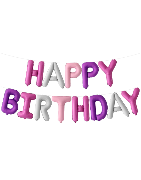 16in Purple Mix Happy Birthday Letter Banner Balloons - Joker Party Supply