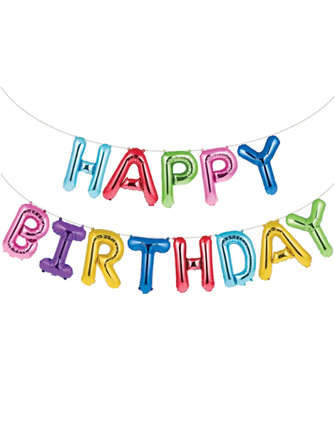16in Creative Converting Rainbow Happy Birthday Letter Banner Balloons - Joker Party Supply