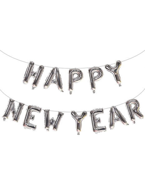 16in Silver Happy New Year Banner Balloons - Joker Party Supply
