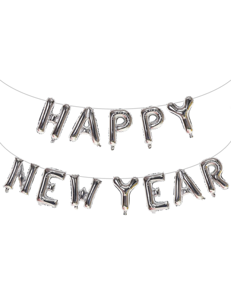 16in Silver Happy New Year Banner Balloons - Joker Party Supply
