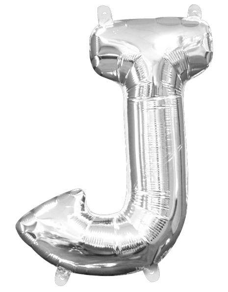 16in Anagram Air-Filled Silver Letter J Balloon - Joker Party Supply