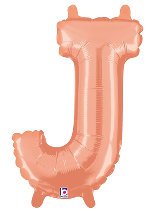 14in Betallic Air-Filled Rose Gold Letter J Balloon - Joker Party Supply