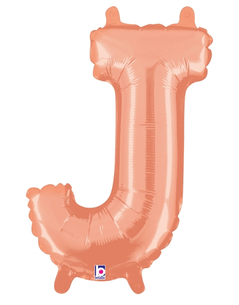 14in Betallic Air-Filled Rose Gold Letter J Balloon - Joker Party Supply