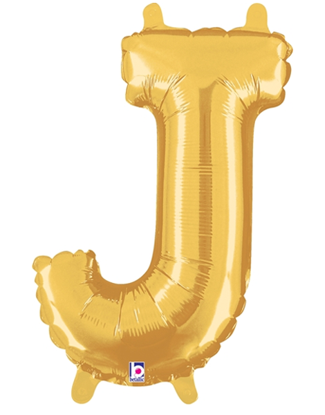 14in Betallic Air-Filled Gold Letter J Balloon - Joker Party Supply
