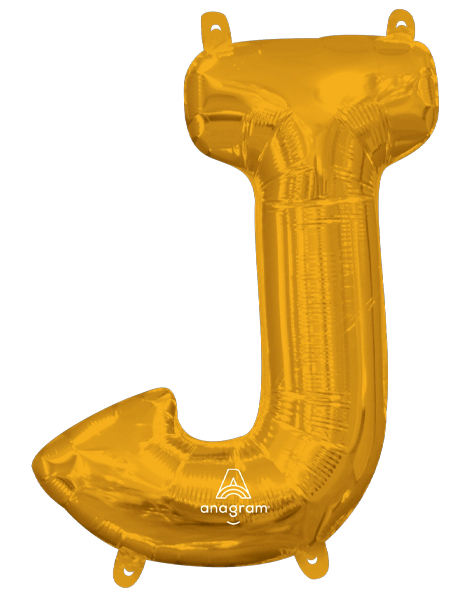 16in Anagram Air-Filled Gold Letter J Balloon - Joker Party Supply
