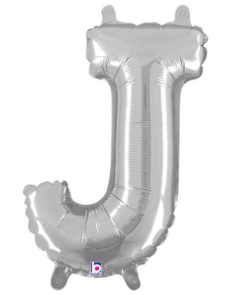 14in Betallic Air-Filled Silver Letter J Balloon - Joker Party Supply