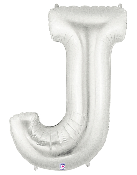 34in Betallic Silver Letter J Megaloons - Joker Party Supply