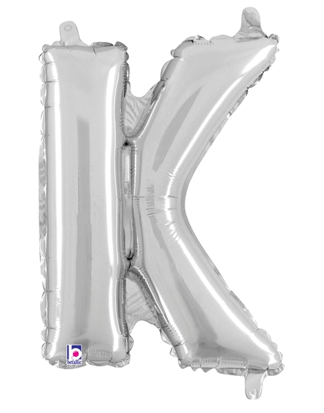 14in Betallic Air-Filled Silver Letter K Balloon - Joker Party Supply