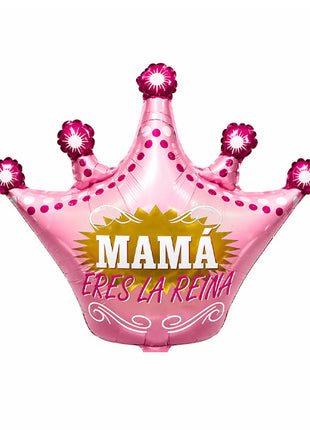 28in Pink Mama Eres La Reina Crown Balloon