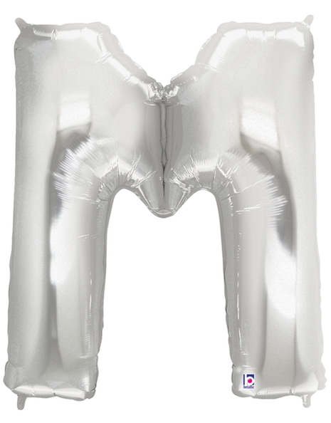 34in Betallic Silver Letter M Megaloons - Joker Party Supply