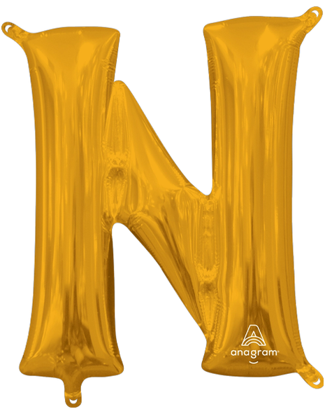 16in Anagram Air-Filled Gold Letter N Balloon - Joker Party Supply