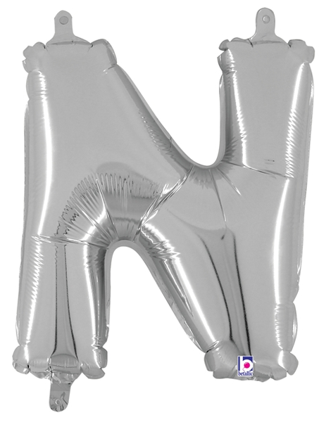 14in Betallic Air-Filled Silver Letter N Balloon - Joker Party Supply