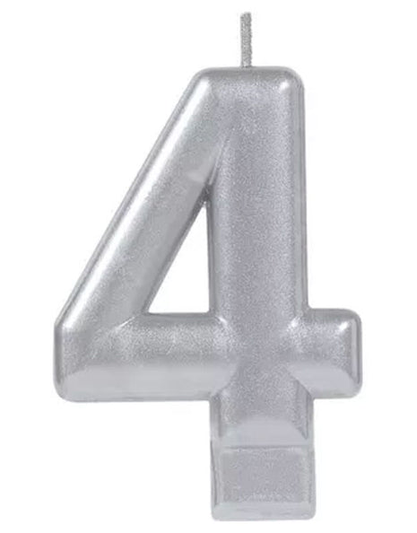 Silver Number 4 Candle