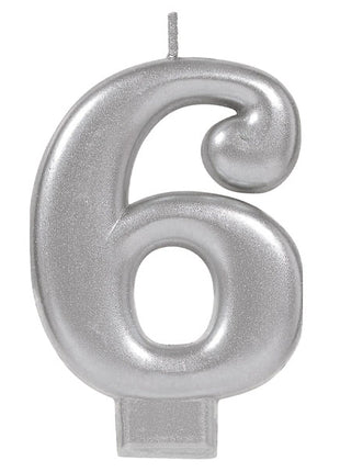 Silver Number 6 Candle