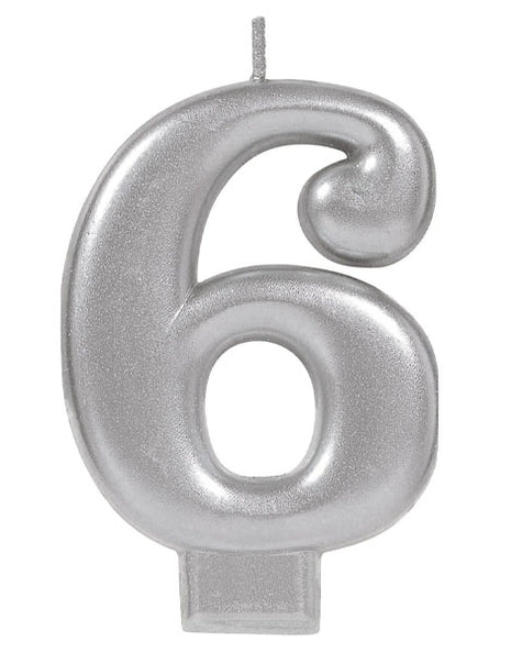 Silver Number 6 Candle