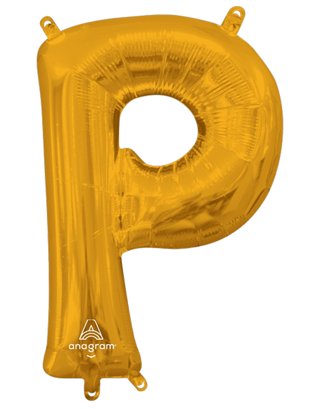 16in Anagram Air-Filled Gold Letter P Balloon - Joker Party Supply