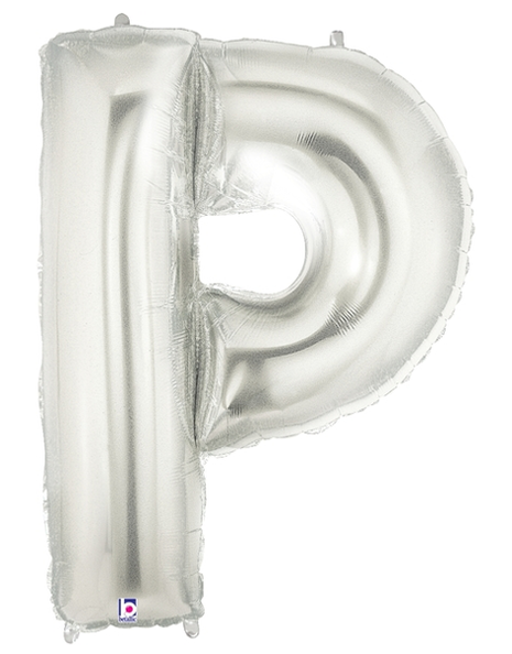 34in Betallic Silver Letter P Megaloons - Joker Party Supply