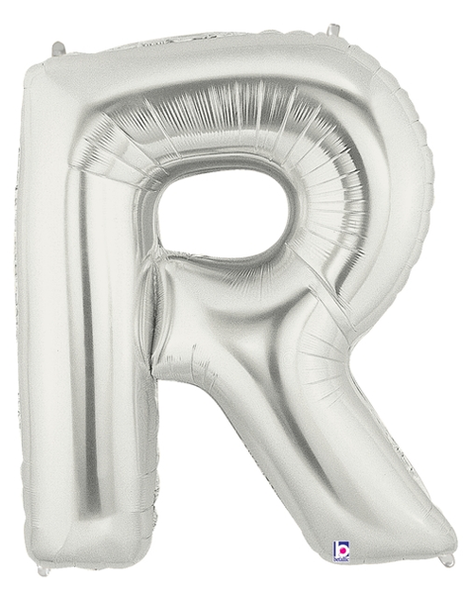 34in Betallic Silver Letter R Megaloons - Joker Party Supply