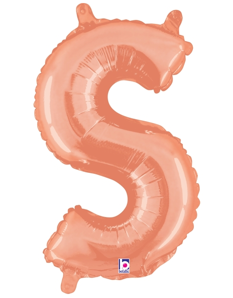 14in Betallic Air-Filled Rose Gold Letter S Balloon - Joker Party Supply