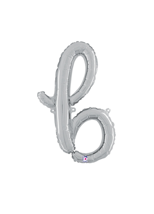 14in Betallic Air-Filled Silver Script Letter b Balloon - Joker Party Supply