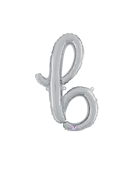 14in Betallic Air-Filled Silver Script Letter b Balloon - Joker Party Supply