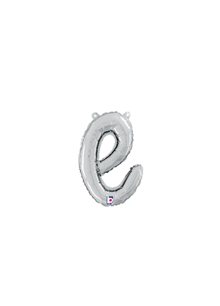 14in Betallic Air-Filled Silver Script Letter e Balloon - Joker Party Supply