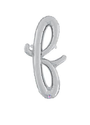 14in Betallic Air-Filled Silver Script Letter f Balloon - Joker Party Supply