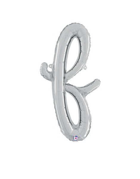 14in Betallic Air-Filled Silver Script Letter f Balloon - Joker Party Supply