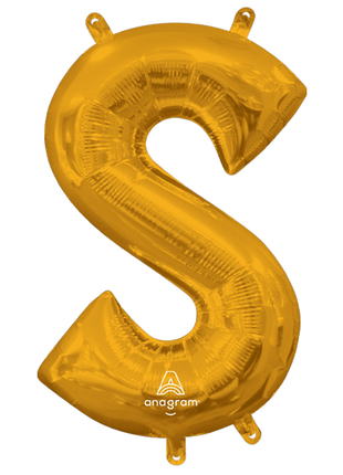16in Anagram Air-Filled Gold Letter S Balloon - Joker Party Supply