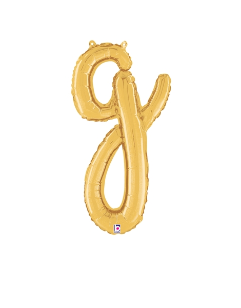 14in Betallic Air-Filled Gold Script Letter g Balloon - Joker Party Supply