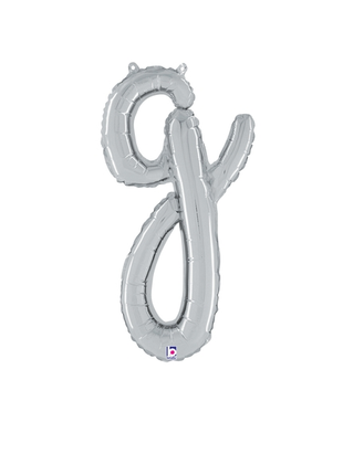 14in Betallic Air-Filled Silver Script Letter g Balloon - Joker Party Supply