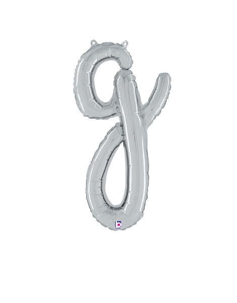 14in Betallic Air-Filled Silver Script Letter g Balloon - Joker Party Supply