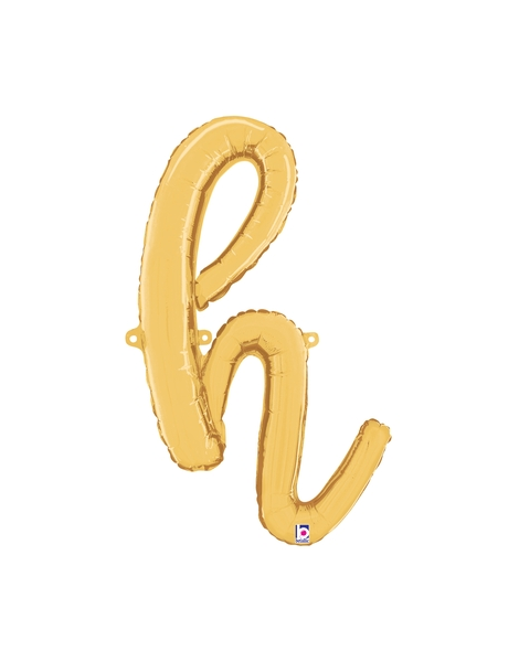 14in Betallic Air-Filled Gold Script Letter h Balloon - Joker Party Supply