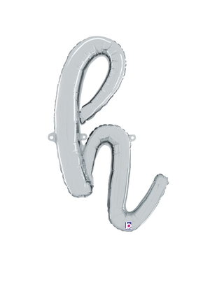 14in Betallic Air-Filled Silver Script Letter h Balloon - Joker Party Supply