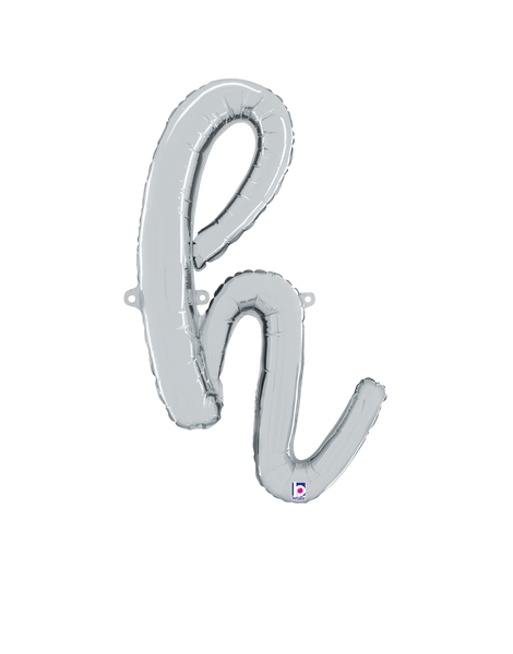14in Betallic Air-Filled Silver Script Letter h Balloon - Joker Party Supply