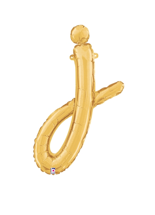 14in Betallic Air-Filled Gold Script Letter j Balloon - Joker Party Supply