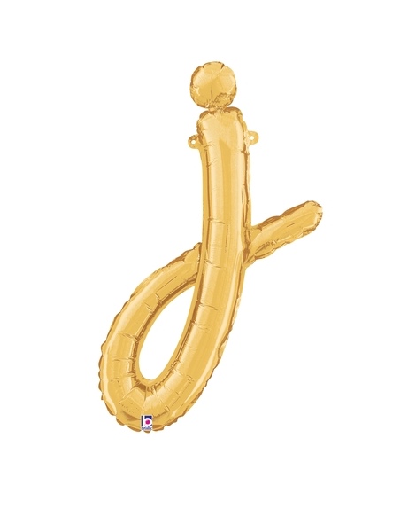 14in Betallic Air-Filled Gold Script Letter j Balloon - Joker Party Supply
