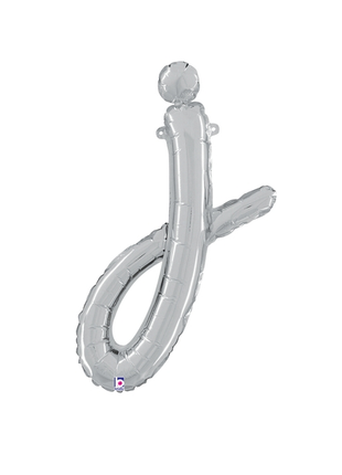 14in Betallic Air-Filled Silver Script Letter j Balloon - Joker Party Supply