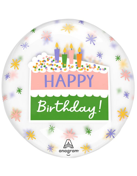 16in Anagram Happy Birthday Cake Slice Clearz Balloon - Joker Party Supply