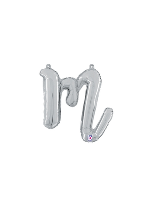 14in Betallic Air-Filled Silver Script Letter m Balloon - Joker Party Supply