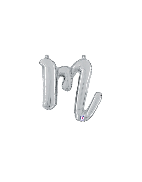 14in Betallic Air-Filled Silver Script Letter m Balloon - Joker Party Supply