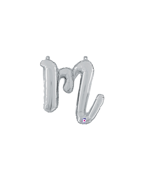 14in Betallic Air-Filled Silver Script Letter m Balloon - Joker Party Supply