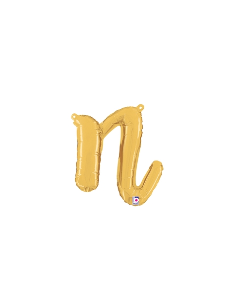 14in Betallic Air-Filled Gold Script Letter n Balloon - Joker Party Supply