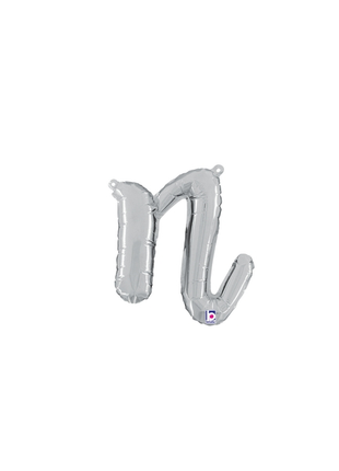 14in Betallic Air-Filled Silver Script Letter n Balloon - Joker Party Supply