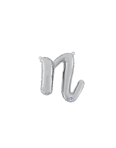 14in Betallic Air-Filled Silver Script Letter n Balloon - Joker Party Supply